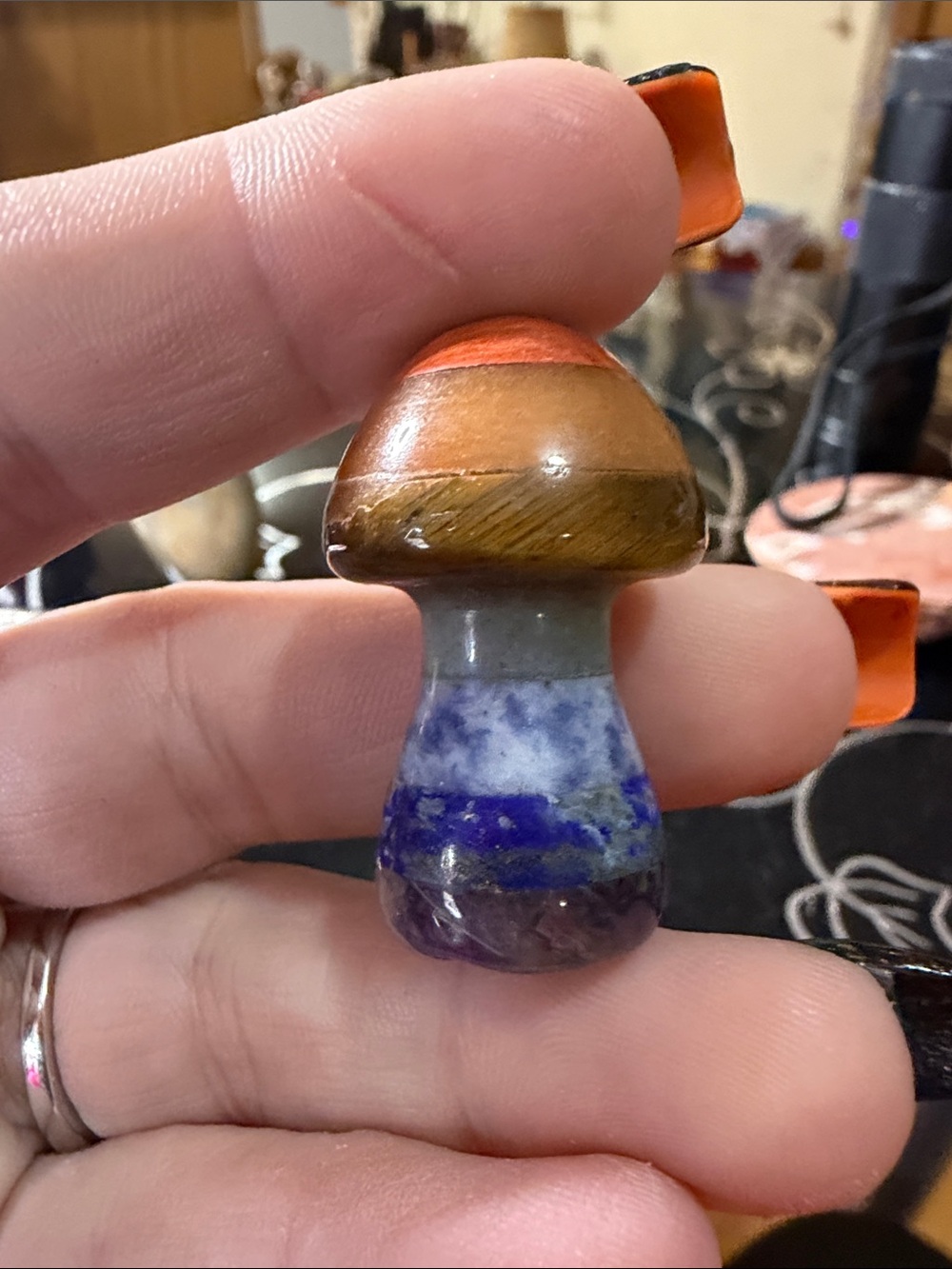 Handmade Multistone Mushroom Figurine -  chakra stone
